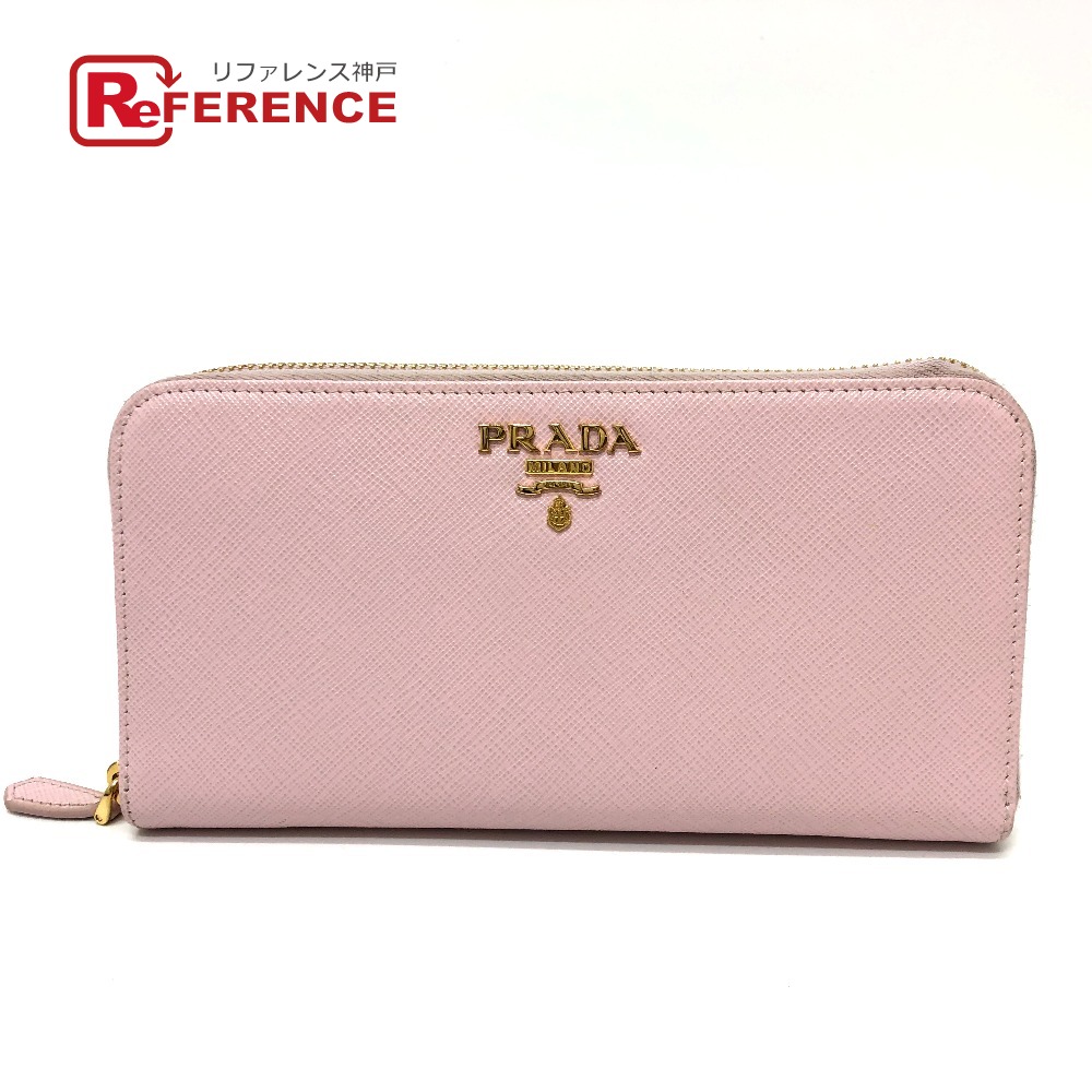 PRADA プラダ  1ML506 ロゴタイプ ジッピーウォレット ラウンドジッパー 長紙入れ サフィアーノレザ－  レディース サクラ色 【中古】