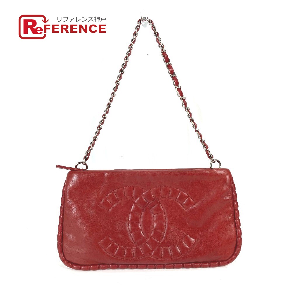 CHANEL シャネル A48547 10A デカココ CC カバン 肩掛け チェーン ショルダーバッグ レザー レディース レッド 【中古】