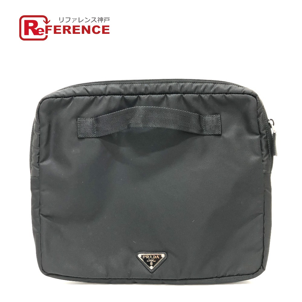 PRADA プラダ ハンドバッグ PCケース トライアングルロゴ PCケース クラッチバッグ ナイロン ユニセックス ブラック 【中古】