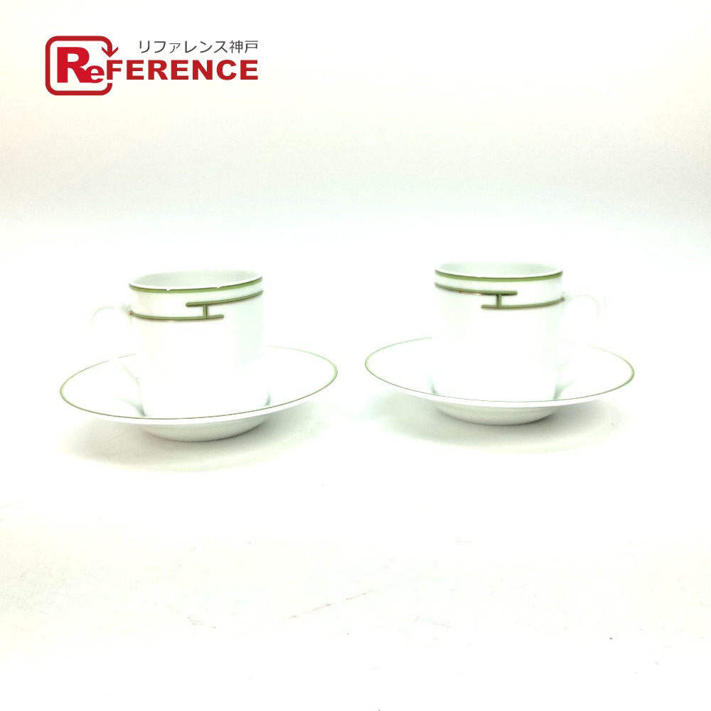 HERMES エルメス  水飲み 一皿 皿 食器 Rhythm 音楽的リズム お茶優勝杯＆平円盤 2客 お茶優勝杯 瀬戸もの  レディース 白いこと 未当て嵌める 【中古】