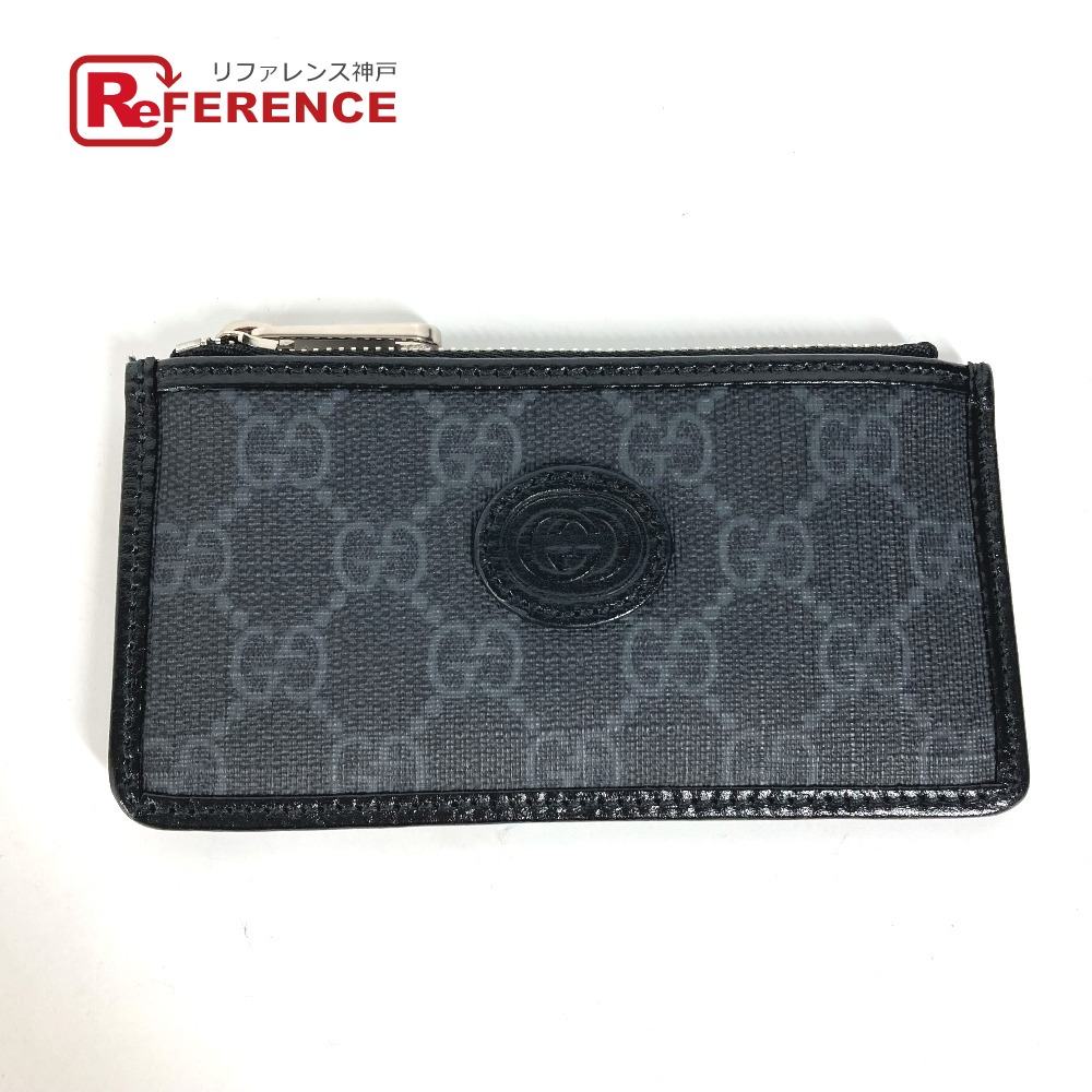 GUCCI グッチ  697717 GGスプリーム インターロッキングG 歌留多容れもの フラグメントケース がま口 釣り銭入れ コインケース PVC/なめし革  メンズ 黒いこと 【中古】 メンズコインケース-財布・ケース