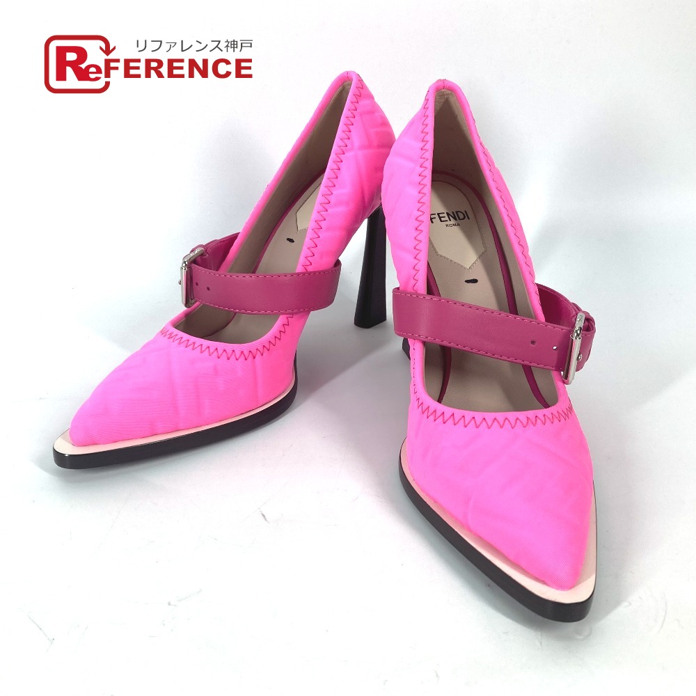 FENDI フェンディ FFベルテッドデザイン 靴 シューズ ヒール パンプス キャンバス レディース ピンク 未使用 【中古】