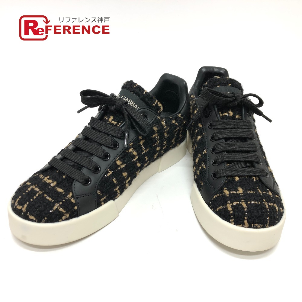 DOLCE\u0026GABBANA ドルチェアンドガッバーナ  ツィード ロゴタイプ 靴 シューズ スニーカー ツィード  レディース 黒いこと 新品負けず劣らず 【中古】