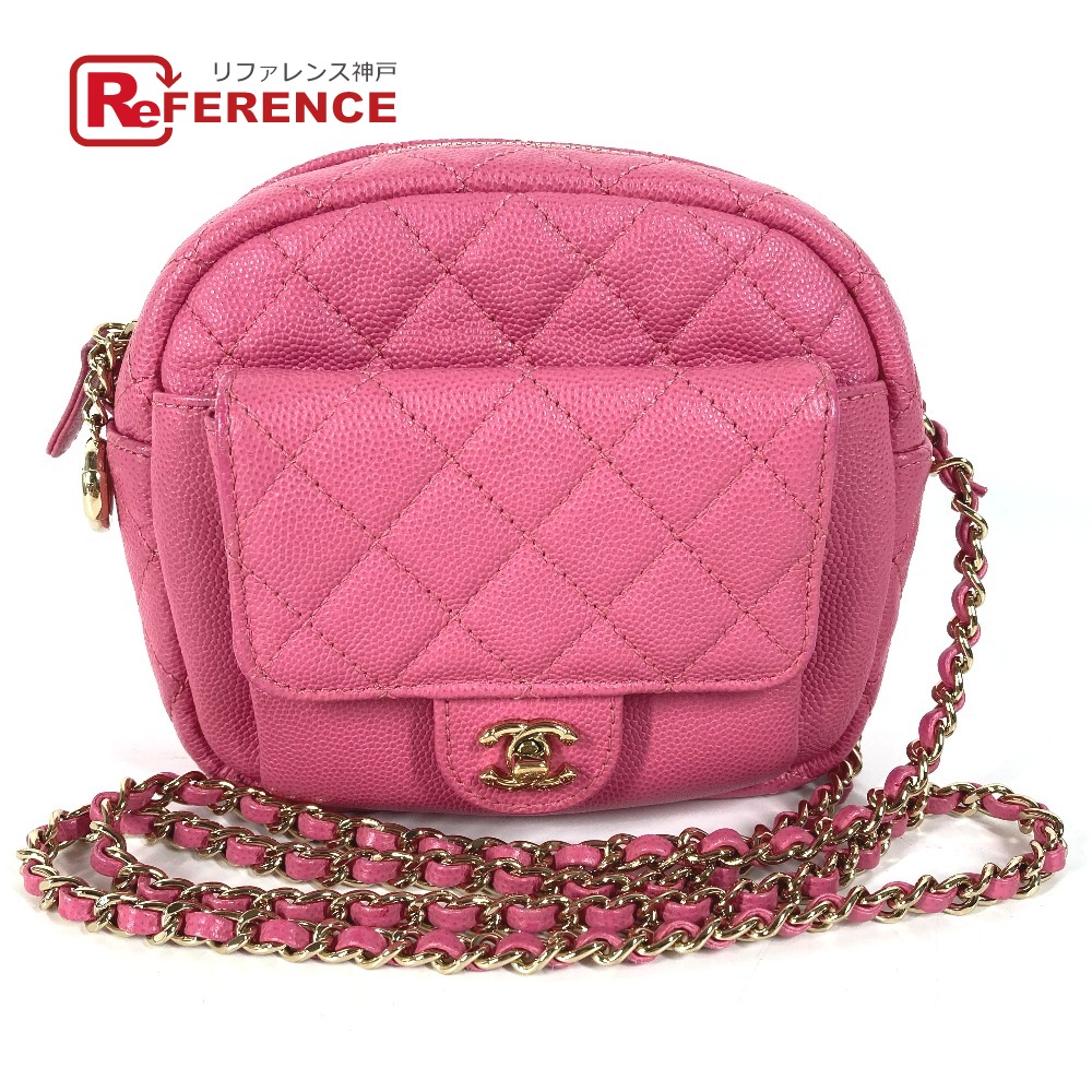 CHANEL シャネル  マトラッセ キルティング チェーン店御徒面子 CC ココマーク 曲がった掛け ポシェット ショルダーバッグ キャビア人はだ  レディース サクラ色 【中古】