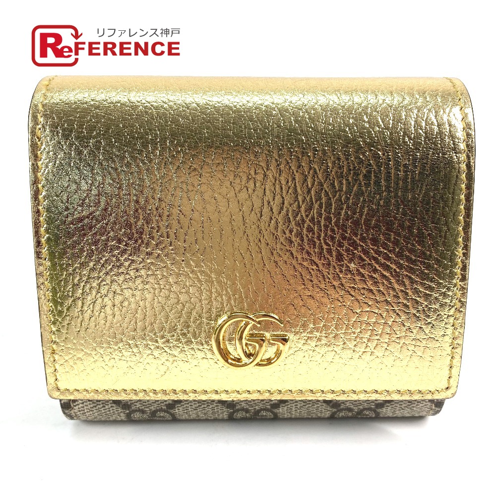 GUCCI グッチ 598587 コンパクトウォレット GGマーモント 2つ折り財布 レザー レディース ゴールド 【中古】