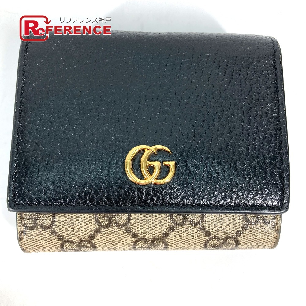 GUCCI グッチ  598587 GGスプリーム GGマーモント コンパクトウォレット 2つ折り紙入れ なめし革/PVC  レディース ベージュ 【中古】