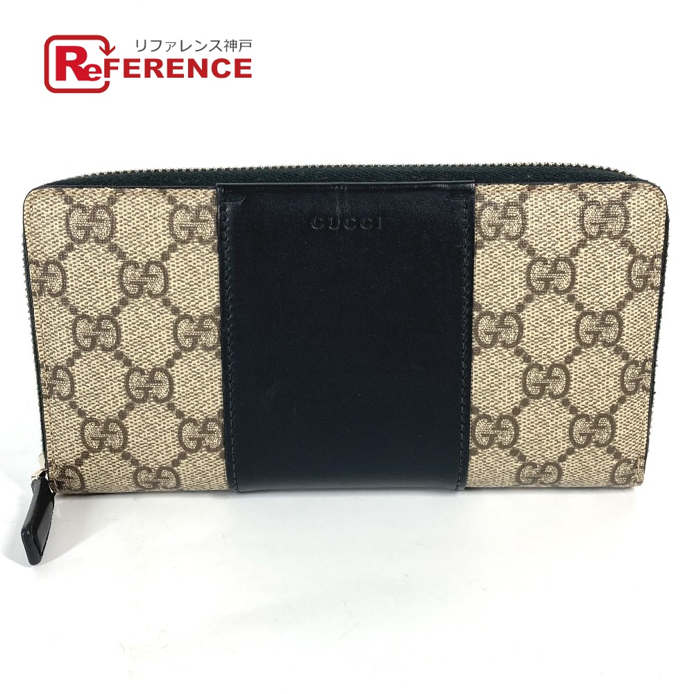 GUCCI グッチ 451249 GGスプリーム ロングウォレット ラウンドファスナー 長財布 PVC/レザー レディース ベージュ 【中古】