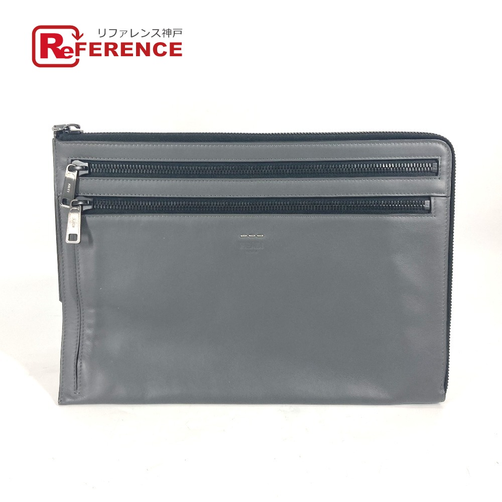 FENDI フェンディ  7M0237 ジップ 嚢 合切袋 クラッチペダル御徒面子 なめし革  メンズ 薄墨色 【中古】