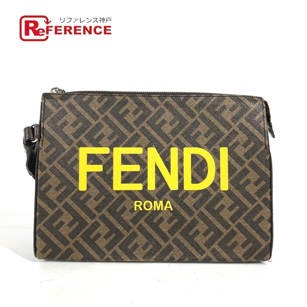 FENDI フェンディ 7VA564 ズッカ ロゴ カバン セカンドバッグ ストラップ付 クラッチバッグ レザー/キャンバス メンズ ブラウン 【中古】