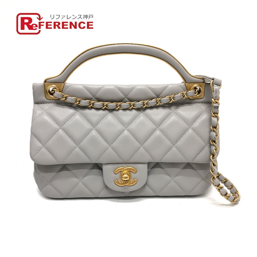 CHANEL シャネル ハンドバッグ マトラッセ 2WAYバッグ 斜め掛け 肩掛け ショルダーバッグ ラムスキン レディース グレー 新品同様 【中古】