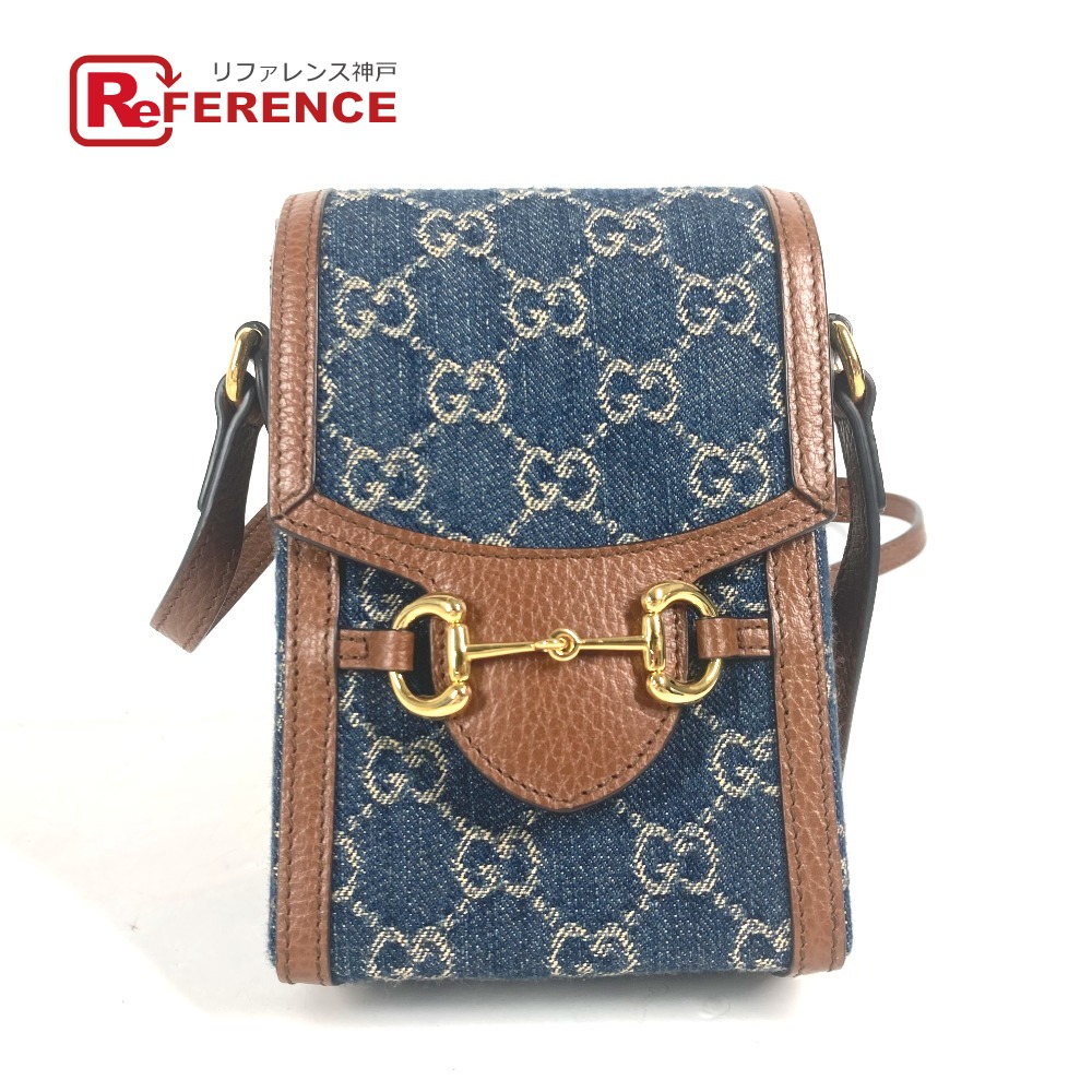 GUCCI グッチ  625615 GGデニム ホースビット 1955 ミニバッグ 肩掛け 斜め掛け ポシェット カバン ショルダーバッグ デニム /レザー レディース ブルー×ブラウン 【中古】