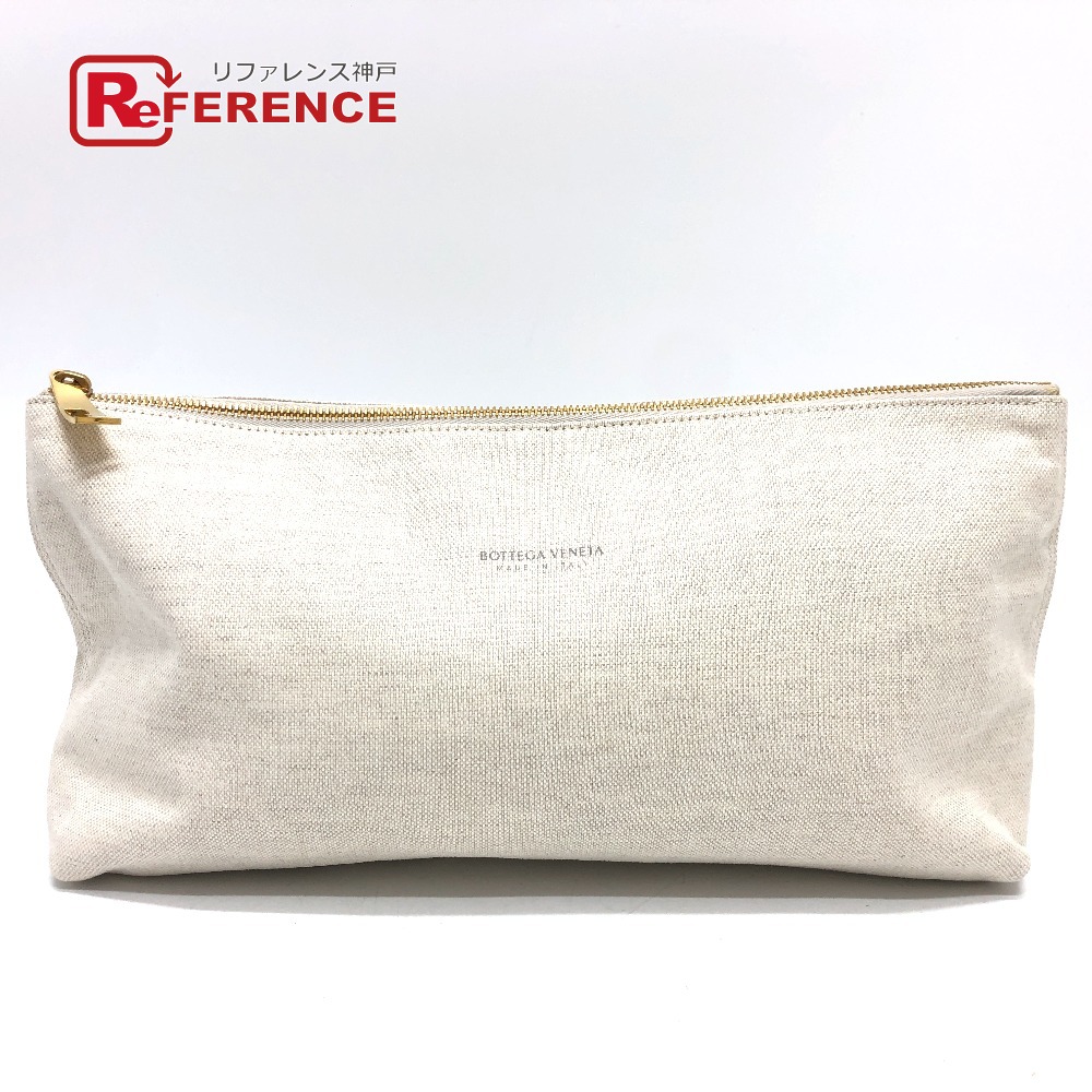 BOTTEGA VENETA ボッテガヴェネタ  ロゴタイプ 合切袋 二つ目御徒面子 帆布  レディース ベージュ 【中古】