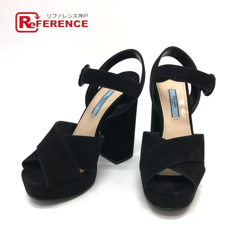 【美品】PRADA プラダ ブラック ヒールサンダル ストラップ付 ブランドロゴ 美品】PRADA プラダ ブラック ヒールサンダル ストラップ付