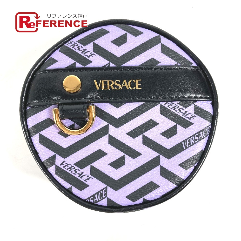 VERSACE ヴェルサーチ 総ロゴ ラグレカ ラウンド メイクポーチ 化粧ポーチ マルチポーチ ポーチ レザー レディース パープル 未使用 【中古】|ブランドショップ リファレンス