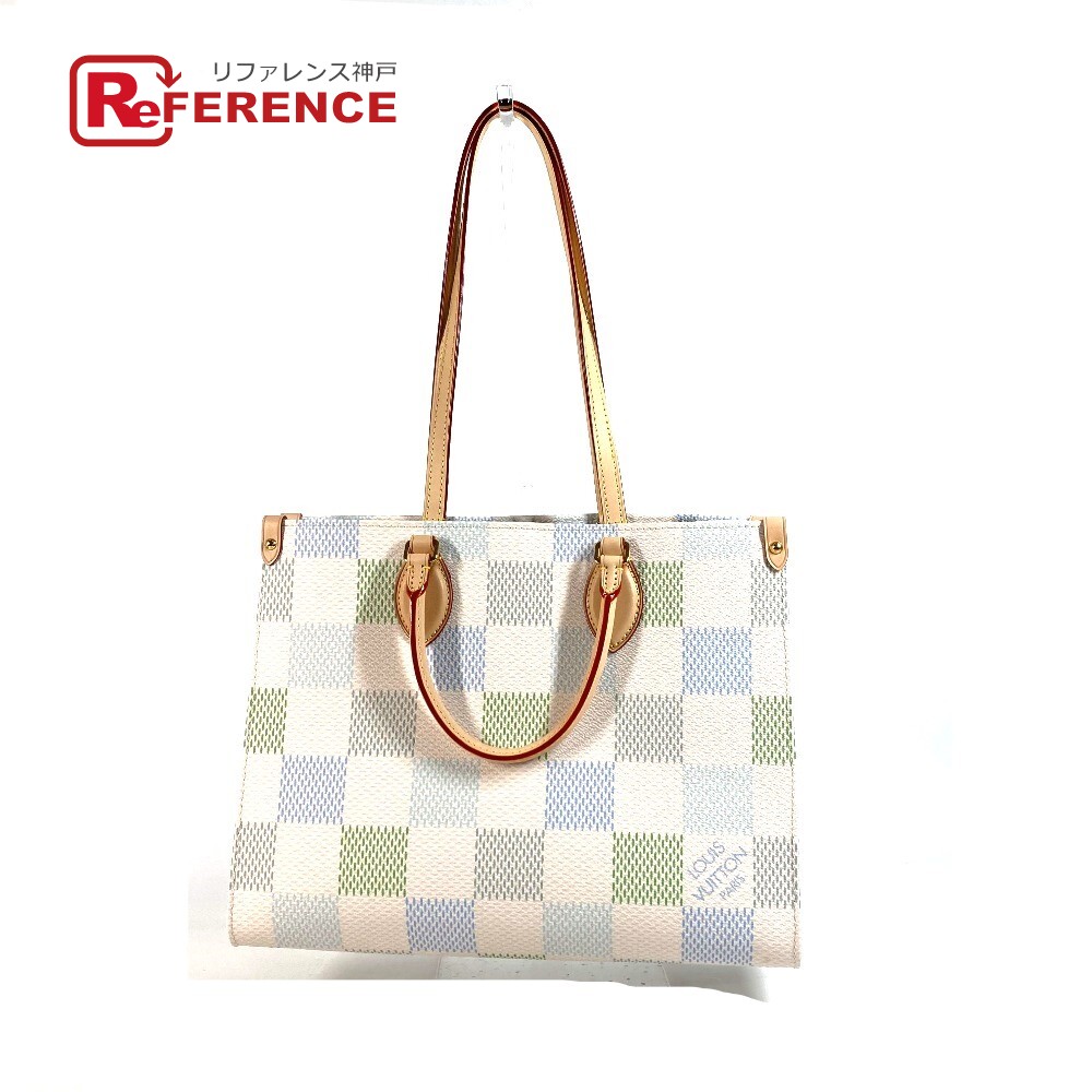 LOUIS VUITTON ルイヴィトン N40518 パステルダミエ オンザゴー MM カバン 肩掛け トートバッグ 2WAY ショルダーバッグ ハンドバッグ ダミエキャンバス レディース ピスタチオ ホワイト 未使用 【中古】