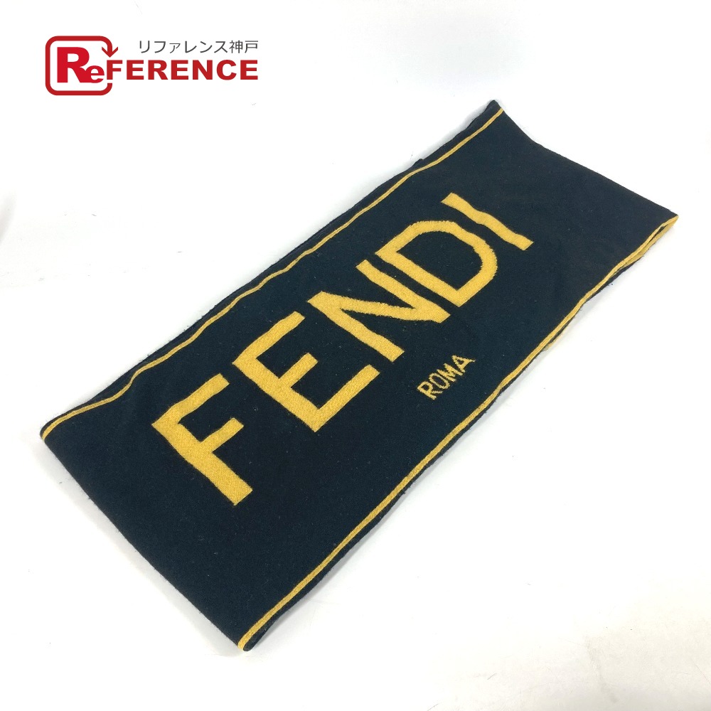 FENDI フェンディ  ロゴ バイカラー マフラー ウール  メンズ ブラック 【中古】