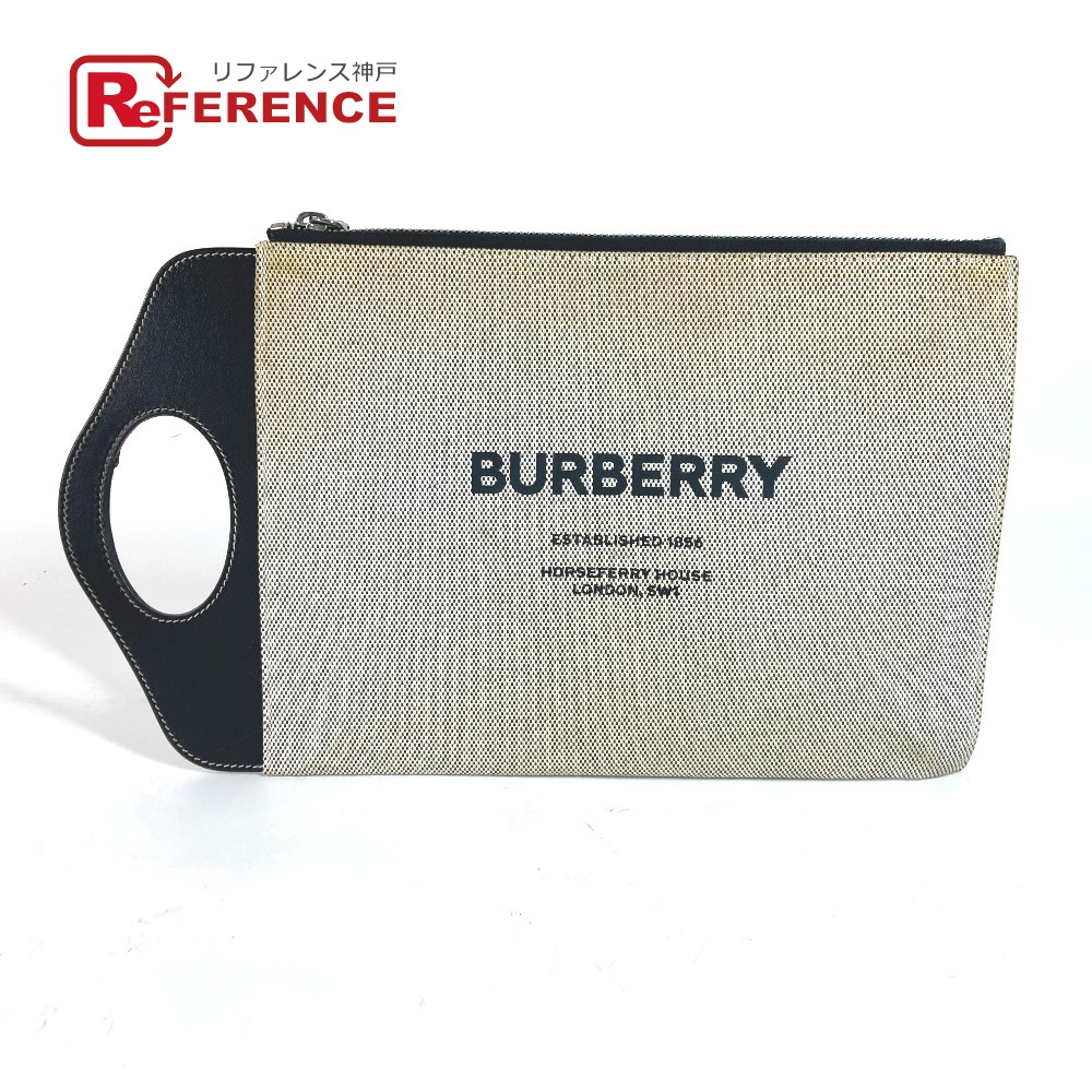 BURBERRY バーバリー  ロゴタイプ ハンドバック 嚢 2WAY御徒面子 クラッチバッグレザー/帆布 メンズ 薄墨色 【中古】