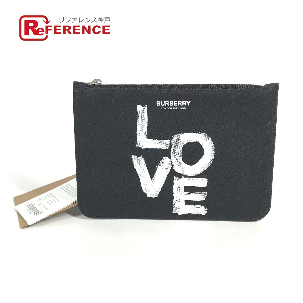 BURBERRY バーバリー  8037549 ロゴタイプ LOVE メイク合切袋 コインケース クラッチペダル御徒面子 合切袋 帆布  レディース 黒いこと 未当て嵌める 【中古】