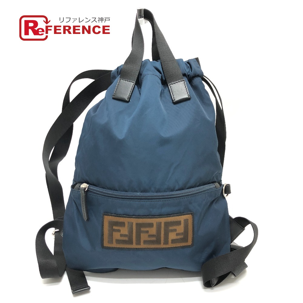 FENDI フェンディ 8BZ045 ズッカ ロゴ ナップサック バックパック リュックサック ナイロン ユニセックス ネイビー 【中古】｜ブランドショップ　リファレンス