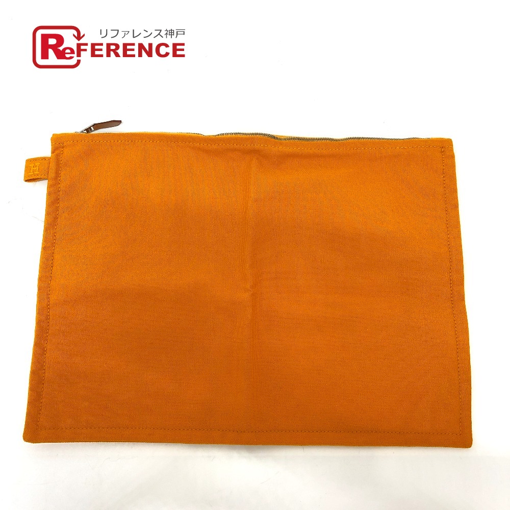 HERMES エルメス ロゴ フラット カバン バッグ ポーチ キャンバス レディース オレンジ 【中古】