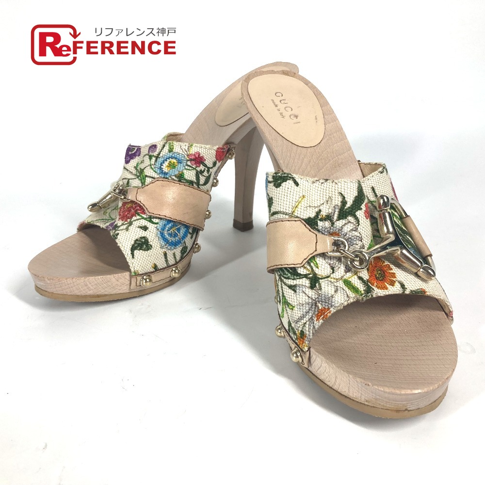 GUCCI グッチ  149910 フローラ 花柄 フラワー 靴 シューズ ヒール サンダル ウッド /キャンバス レディース マルチカラー 【中古】