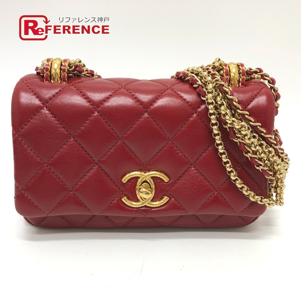 CHANEL シャネル マトラッセ ココマーク ミニマトラッセ マトラッセミニ マトラッセ20 マトラッセ 20 3チェーン カバン 斜め掛け ショルダーバッグ ラムスキン レディース レッド 【中古】