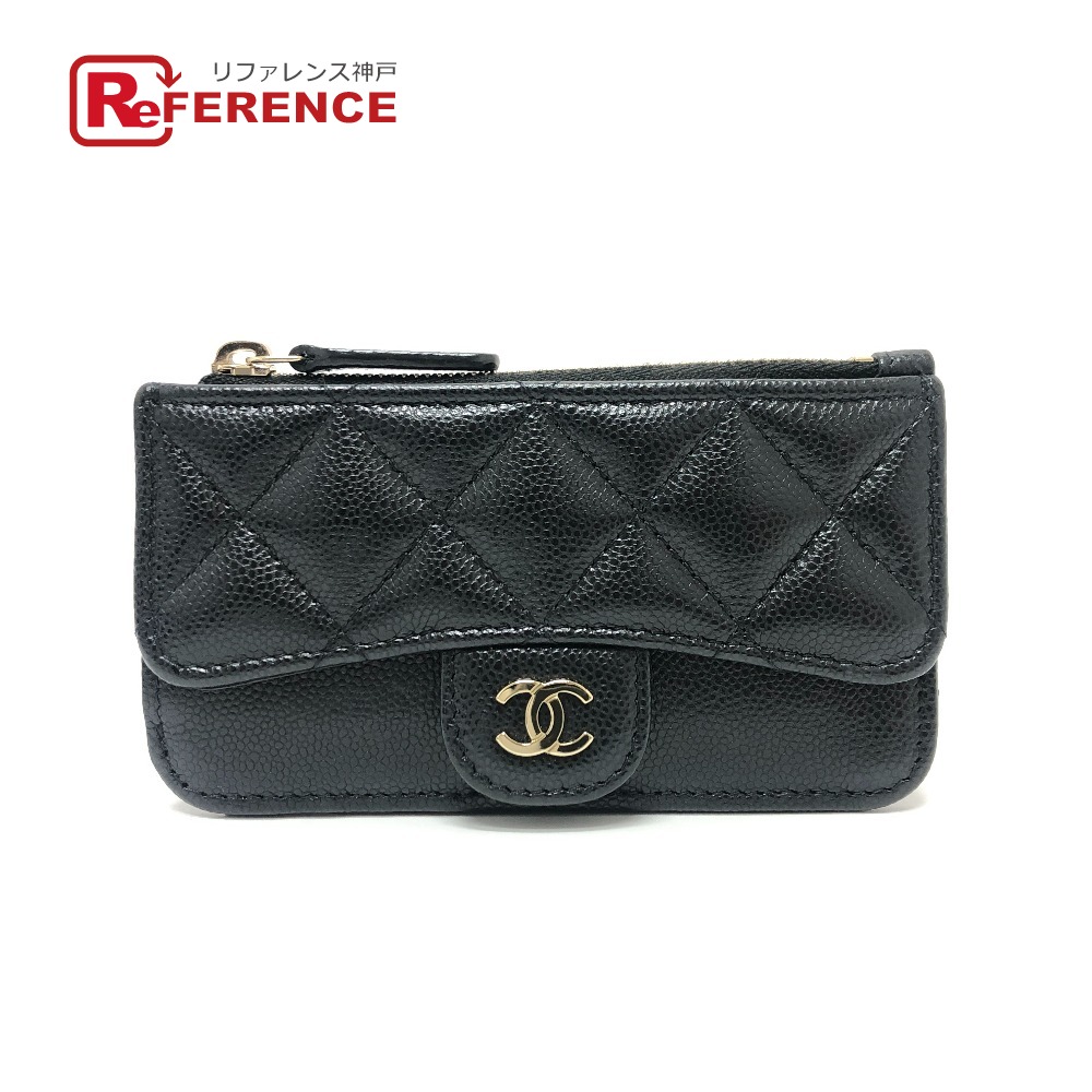 CHANEL シャネル  AP2570 ココマーク マトラッセ 古典派音楽 ジップ 歌留多容れもの コインケース 銭入れ ウォレット 御釣り入れ コインケース キャビア人はだ  レディース 黒いこと 未当てはめる 【中古】