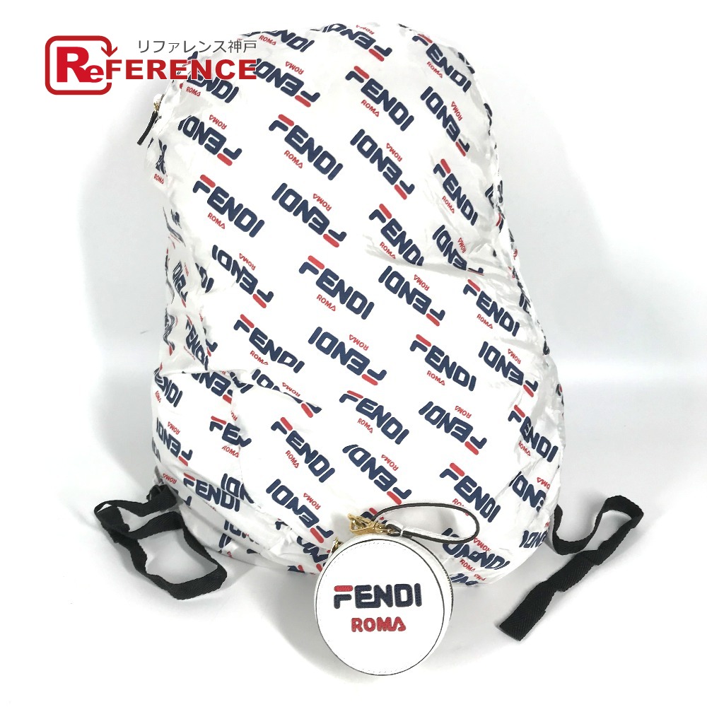 FENDI フェンディ バックパック カバン フィラ FILA コラボ ポーチ付き リュックサック ナイロン レディース ホワイト 【中古】