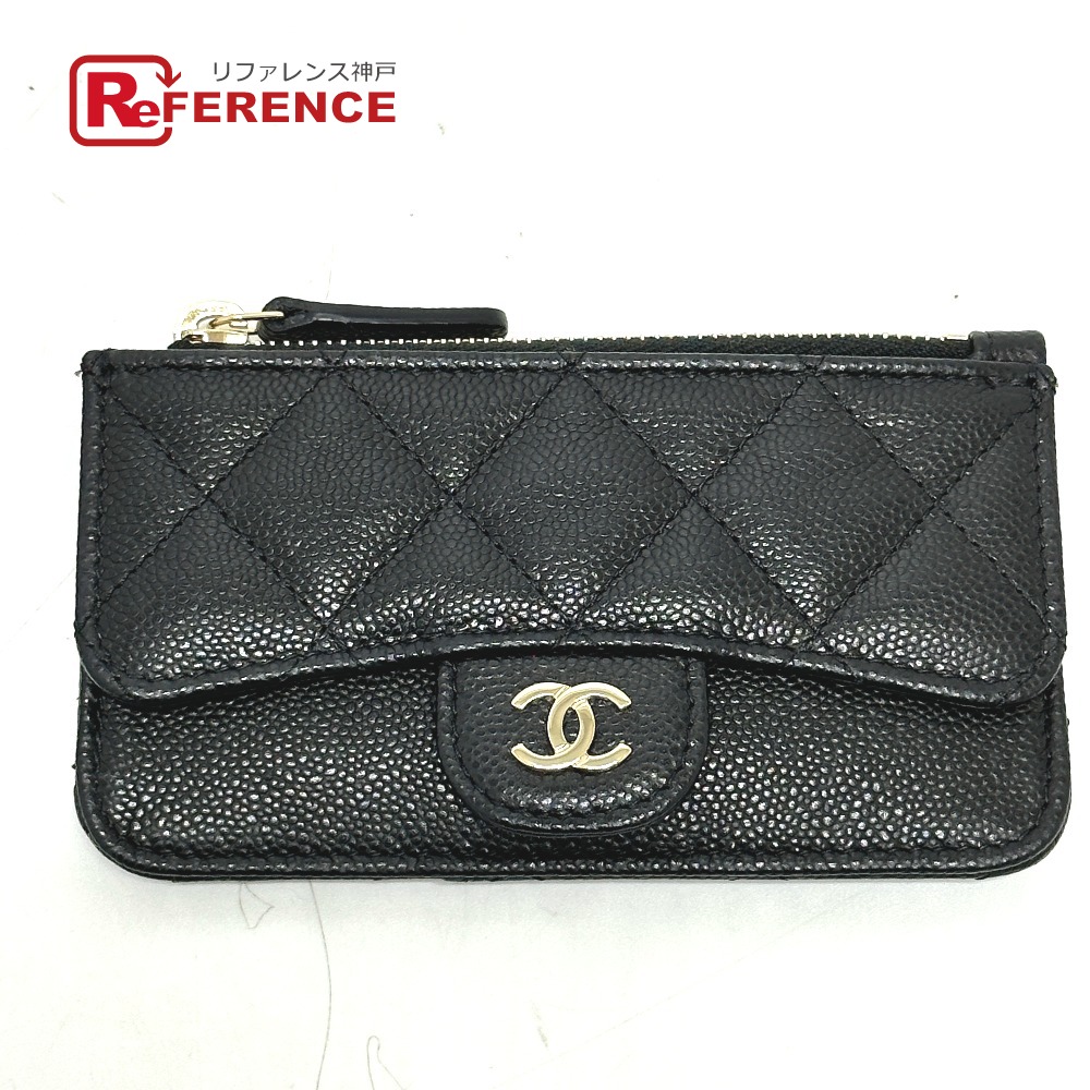 CHANEL シャネル AP2570 フラグメントケース ココマーク マトラッセ クラシック ジップ カードケース 財布 小銭入れ コインケース キャビアスキン レディース ブラック 未使用 【中古】