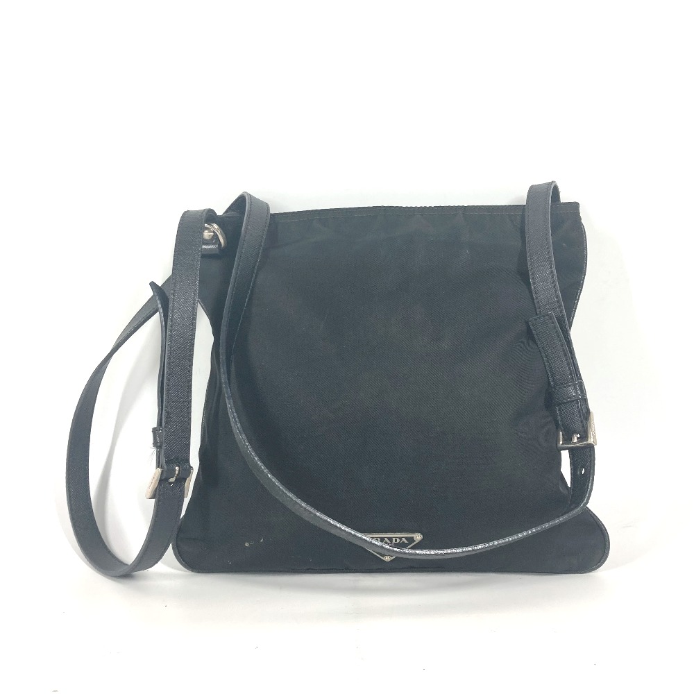 PRADA プラダ ロゴ 刺繍 カバン 斜め掛け ポシェット ショルダーバッグ ナイロン/レザー レディース ブラック 【中古】 14,652円