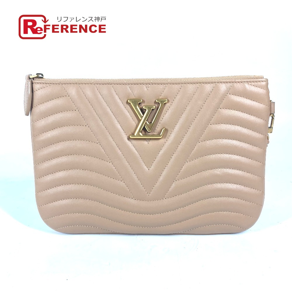 LOUIS VUITTON ルイヴィトン  M68478 ニュー縮くれる ポシェットジップ 鞄 車寄せ 同盟罷工さあ美付 クラッチペダル御徒面子 なめし革  レディース ベージュ 【中古】