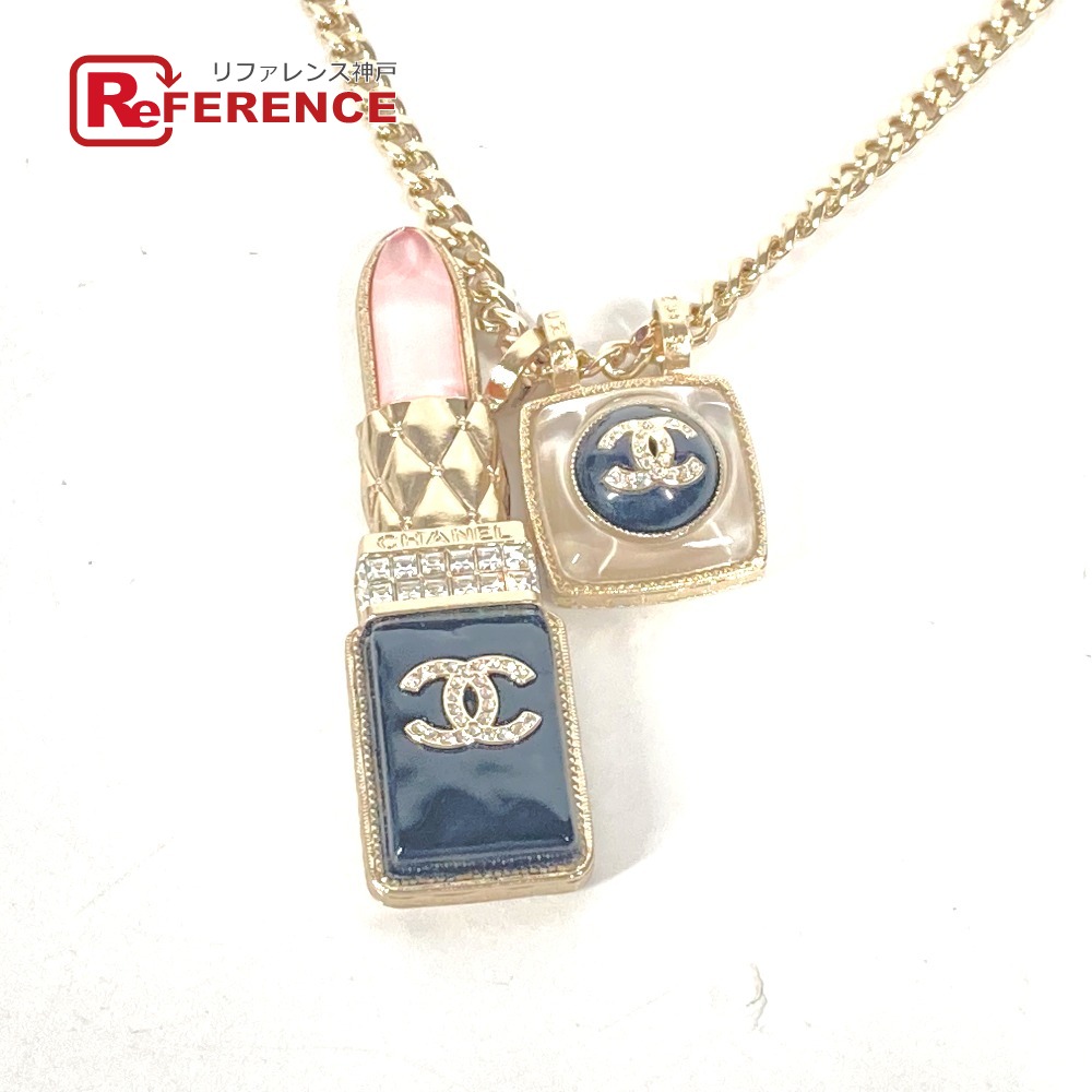 CHANEL シャネル 22C CC ココマーク ラインストーン 口紅 リップ ロングネックレス アクセサリー チェーン ネックレス メタル レディース ゴールド 未使用 【中古】｜ブランドショップ　リファレンス