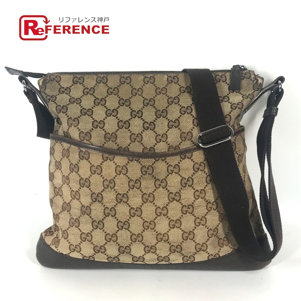 GUCCI グッチ  145857 GG 嚢 曲がった掛け御徒面子 肩かけ御徒面子 飛脚屋御徒面子 ショルダーバッグ GG帆布/なめし革  ユニ一発やる ベージュ 【中古】
