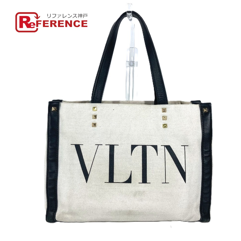 VALENTINO ヴァレンティノ ロゴ スタッズ カバン ショルダーバッグ 肩掛け トートバッグ キャンバス/レザー ユニセックス ホワイト 【中古】