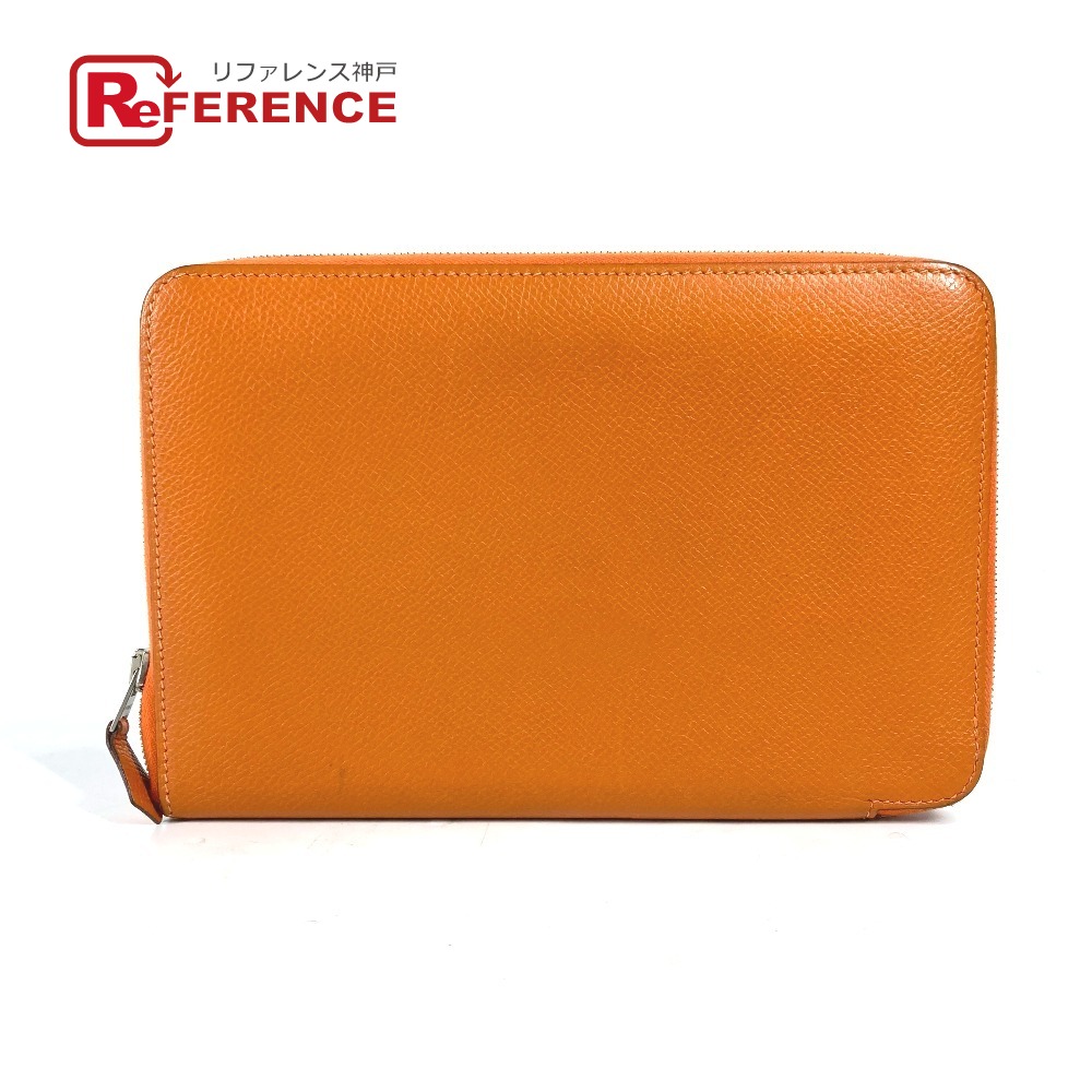 HERMES エルメス アザップインテグラル ロングウォレット ラウンドファスナー 長財布 レザー ユニセックス オレンジ 【中古】