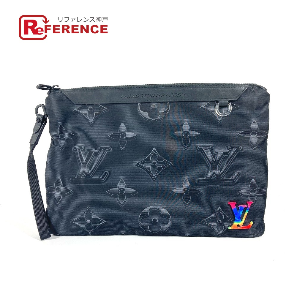 LOUIS VUITTON ルイヴィトン  M80142 モノグラム ポシェット A4 リヴァーシブル 袋 合切袋 同盟罷工一回り付 クラッチペダル御徒面子 ナイロン  ユニ一発やる 黒いこと 【中古】