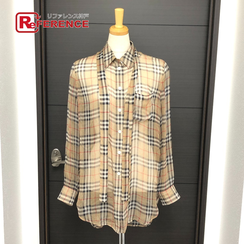 BURBERRY バーバリー チェック柄 シースルー ブラウス シャツ 長袖 長袖シャツ 長袖シャツ コットン レディース ベージュ 【中古】|ブランドショップ リファレンス