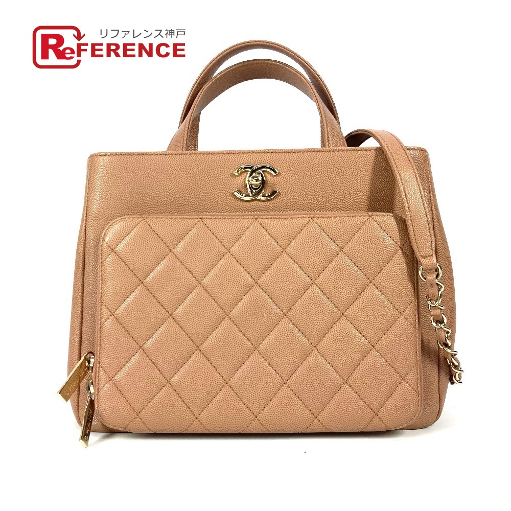 CHANEL シャネル A93750 斜め掛け CC ココマーク マトラッセ アフィニティ スモール カバン トートバッグ チェーンバッグ 2WAYバッグ ショルダーバッグ キャビアスキン レディース ベージュ 【中古】