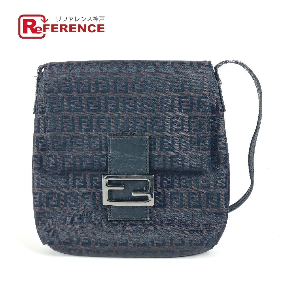 FENDI フェンディ ズッカ ズッキーノ カバン フラップ ポシェット 斜め掛け ショルダーバッグ キャンバス/レザー レディース ブラック 【中古】｜ブランドショップ　リファレンス 26,180円