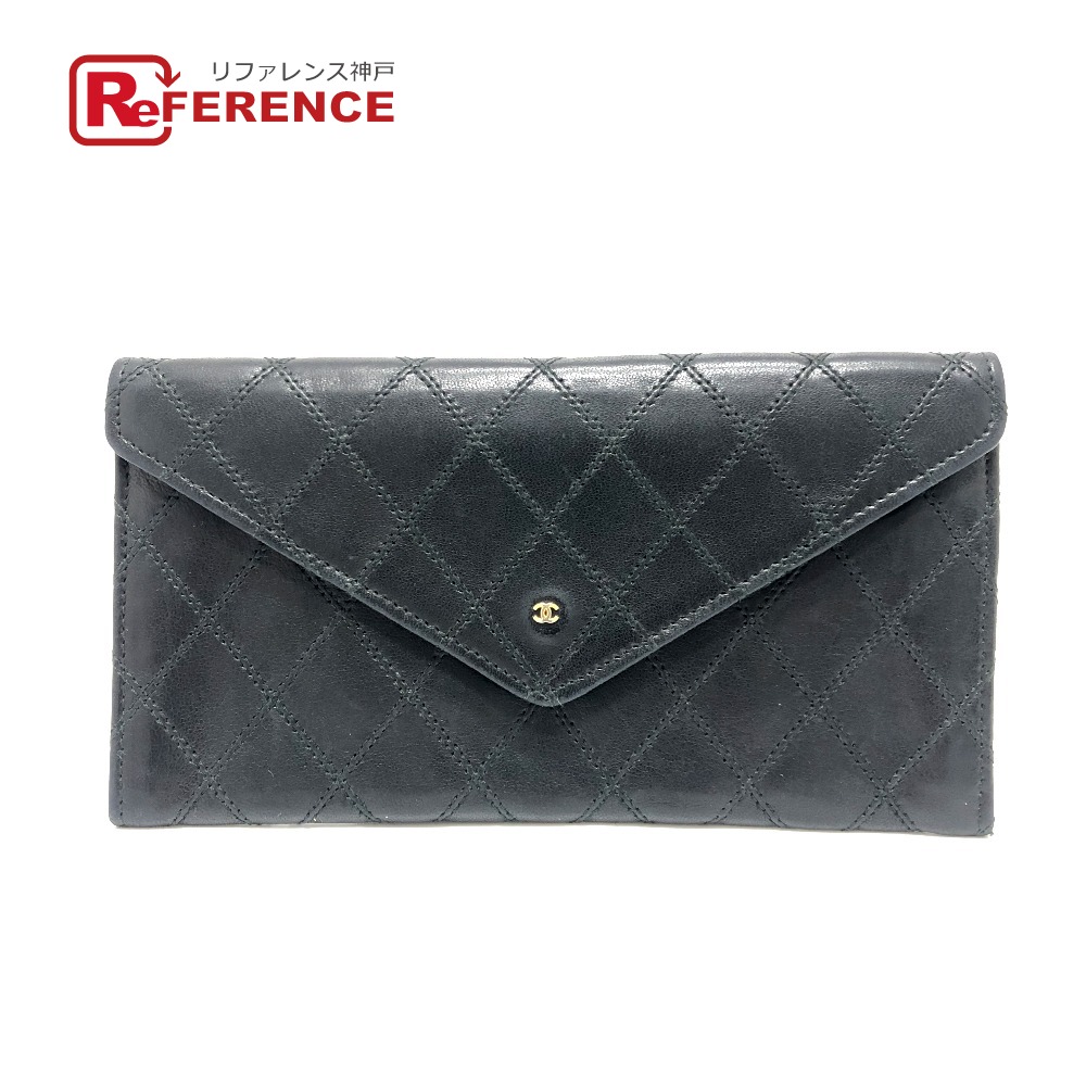 CHANEL シャネル マトラッセ 財布 ロングウォレット 小物 フラップウォレット 長財布 ラムスキン レディース ブラック 【中古】