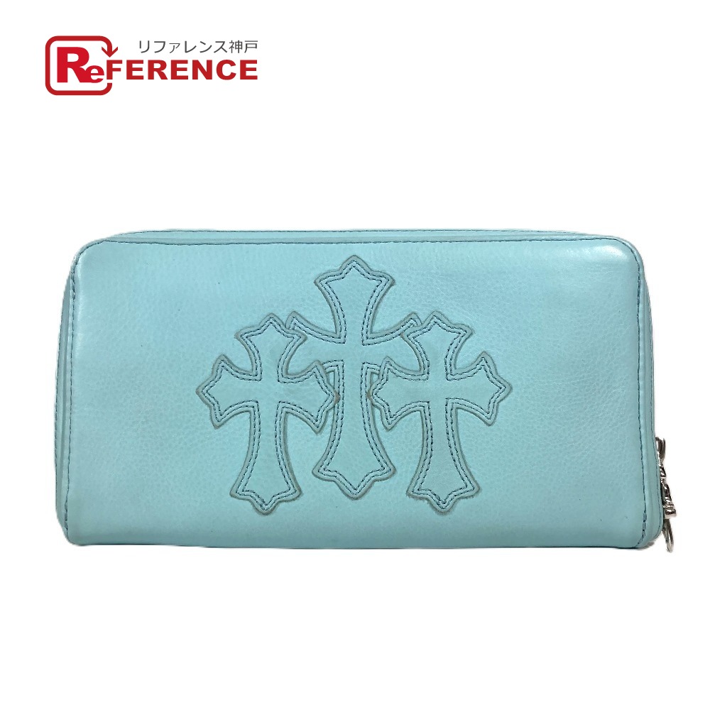 CHROME HEARTS クロムハーツ REC ZIP 3PTCH 3セメタリークロスパッチ ラウンドファスナー 長財布 レザー ユニセックス ライトブルー 【中古】