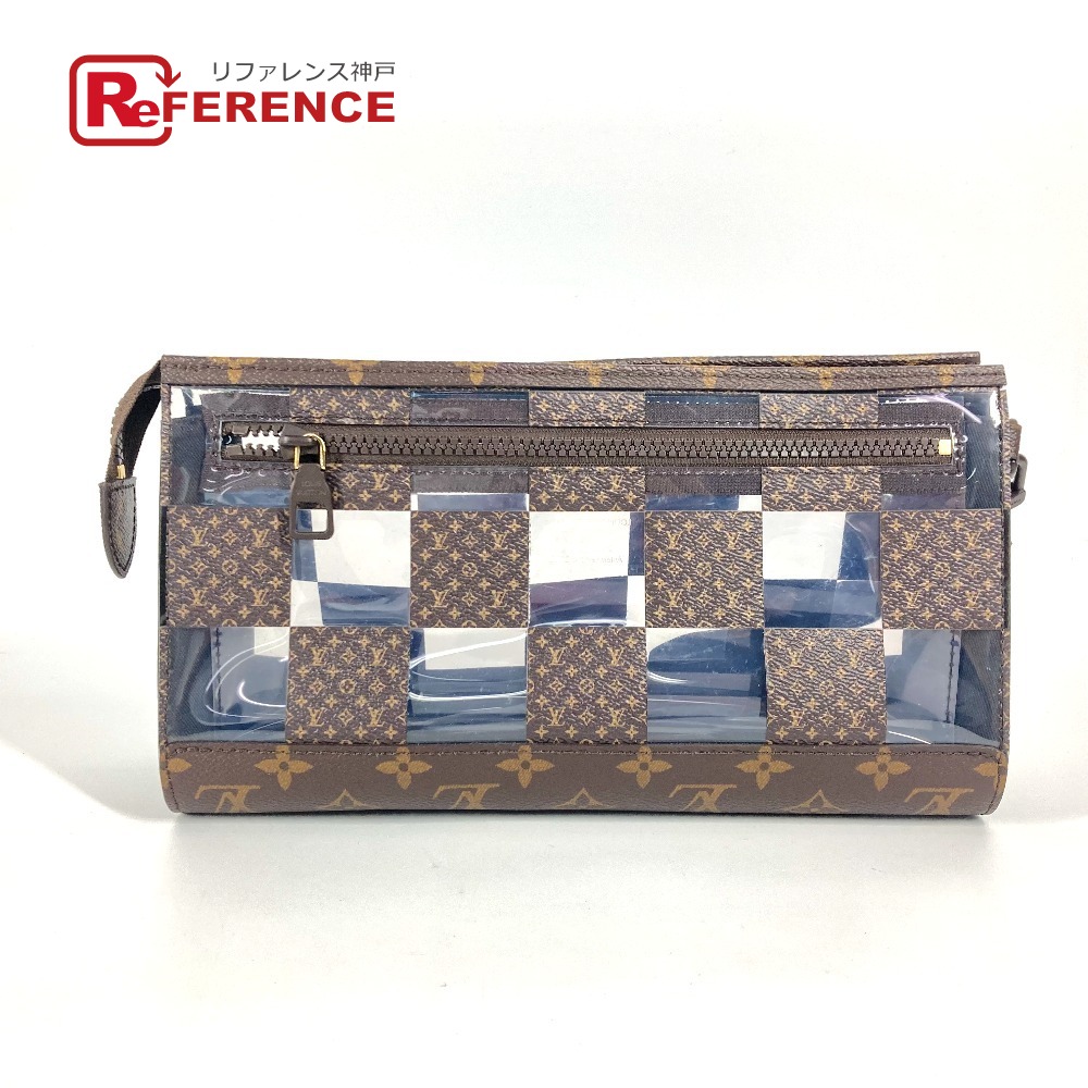 LOUIS VUITTON ルイヴィトン  M81588 モノグラム チェス ダミエ 照明ランプ 合切袋 合切袋 袋 同盟罷工一回り付 クラッチペダル御徒面子 ビニール /モノグラム帆布 メンズ 赤銅色 【中古】