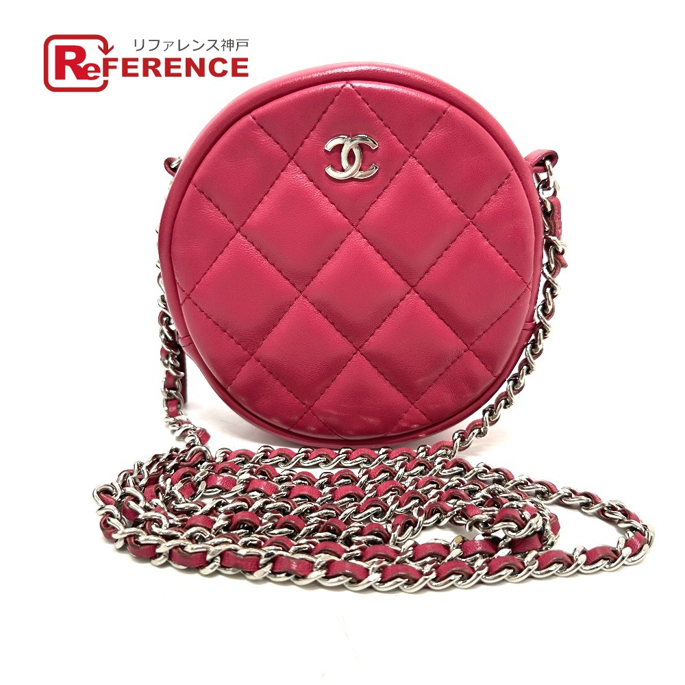 CHANEL シャネル  ココマーク ラウンド チェーン店 嚢 肩かけ 曲がった掛け ショルダーバッグ 子ヒツジ人はだ  レディース サクラ色 【中古】