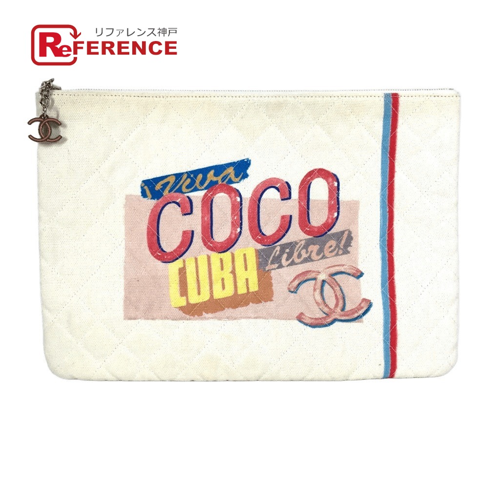 CHANEL シャネル  COCO ココ ロゴタイプ 車寄せ 鞄 クラッチペダル御徒面子 帆布  レディース 白いこと 【中古】