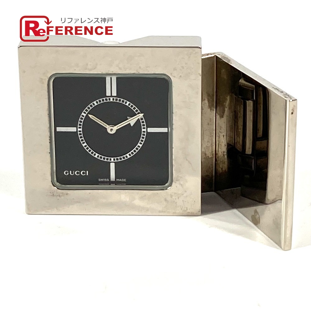GUCCI トラベルクロック 200 SS×革 電池式 未使用品】GUCCI グッチ トラベルクロック 置時計 200 電池切れ
