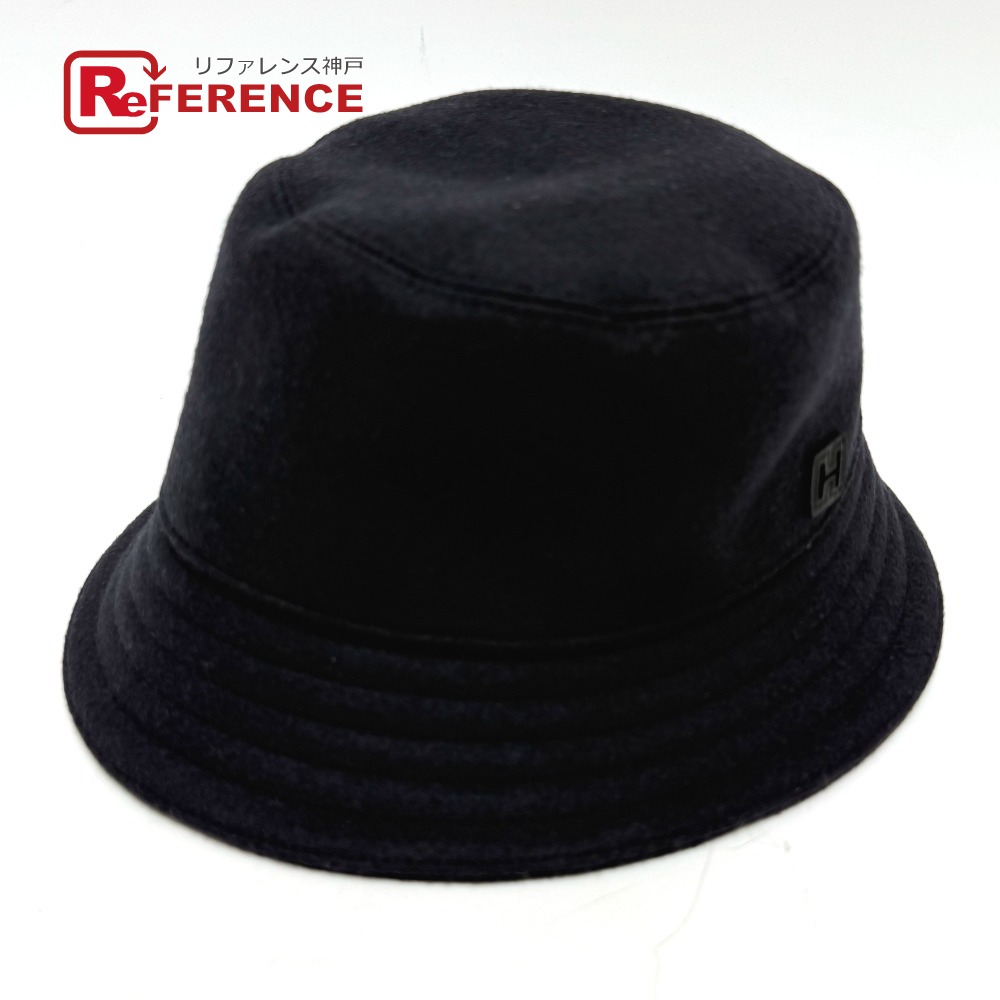 HERMES エルメス H242084N ハット 《フレッド・Hカット》 ウールジャージー 帽子 バケットハット ハット ウール /ナイロン メンズ ネイビー 【中古】