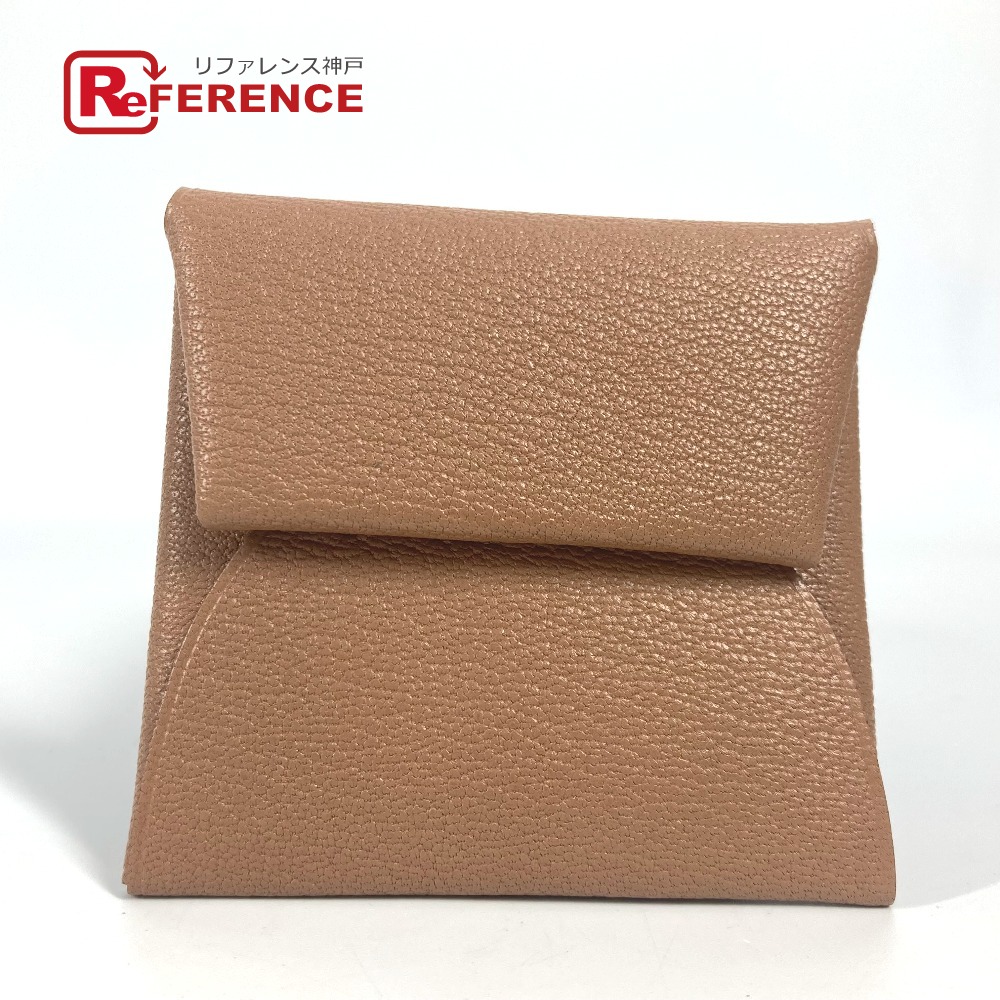 HERMES エルメス バイカラー バスティア ヴェルソ 財布 小銭入れ スクエア コインケース シェーブル ユニセックス ケブラコ/モーヴシルベストル ブラウン 未使用 【中古】