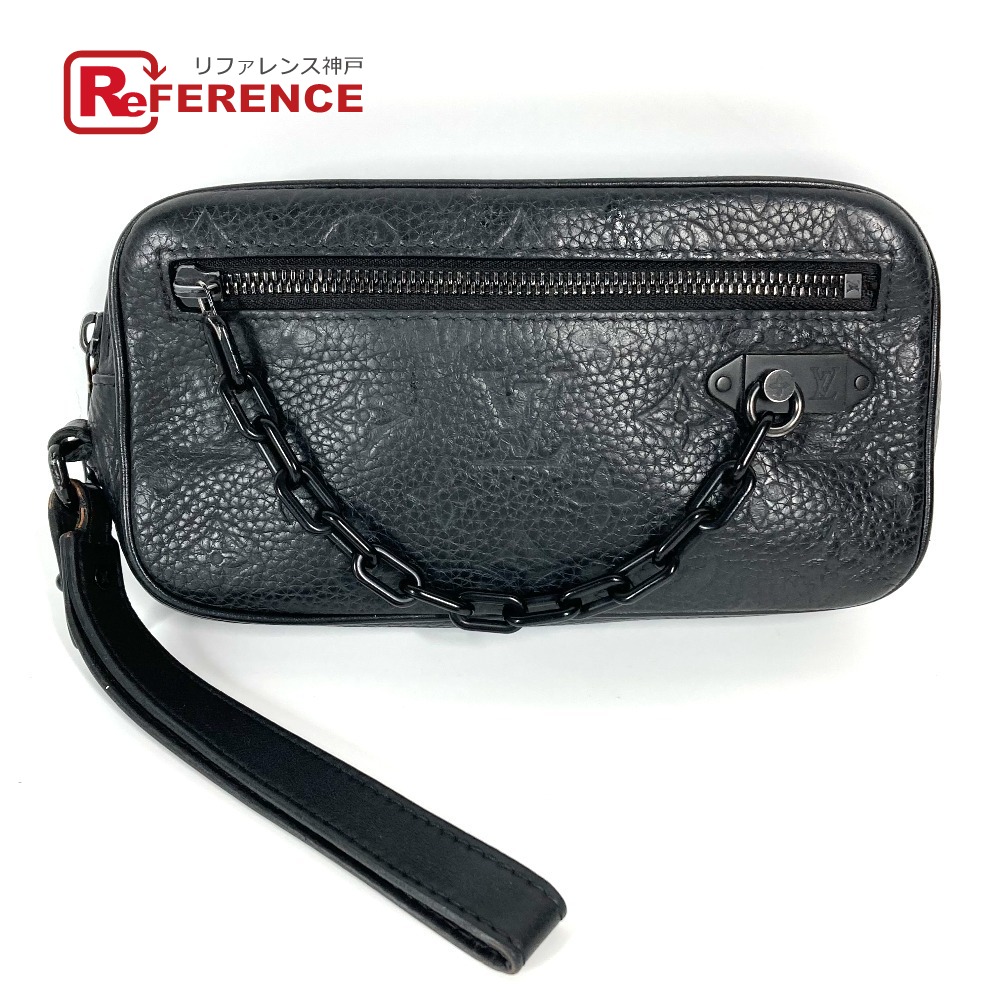 LOUIS VUITTON ルイヴィトン  M55703  モノグラムトリヨン チェーン店  ポシェットヴォルガ  袋 合切袋 二番目御徒面子 同盟罷工一回り付 クラッチペダル御徒面子 トリヨンレザー  ユニ一発やる ノワール 黒いこと 【中古】