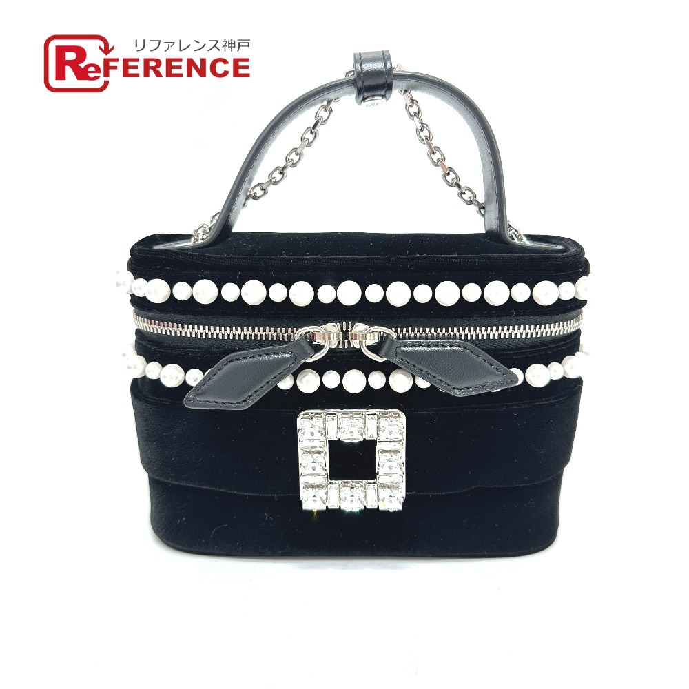 ROGER VIVIER ロジェヴィヴィエ RBWANMH70000LU クリスタル フェイクパール ヴァニティ カバン マイクロ 2WAY バッグ 斜め掛け ハンドバッグ ベルベット レディース ブラック 未使用 【中古】｜ブランドショップ　リファレンス