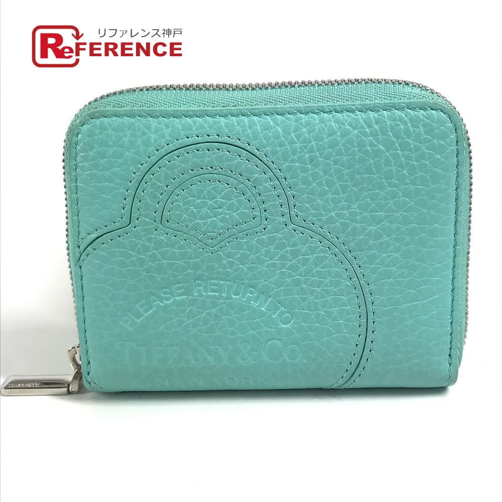 ティファニー コンパクトウォレット 箱付き　ティファニーブルー　ラウンドジップ ティファニー 財布 □ ティファニーブルー レザー ラウンド